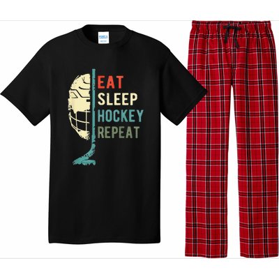 Eat Sleep Hockey Repeat Hockey Funny Ice Hockey Pajama Set