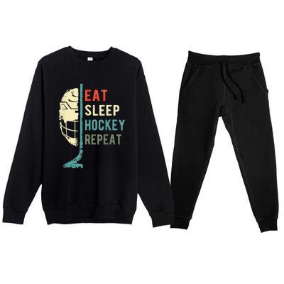 Eat Sleep Hockey Repeat Hockey Funny Ice Hockey Premium Crewneck Sweatsuit Set