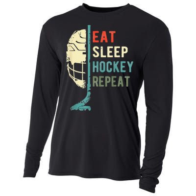 Eat Sleep Hockey Repeat Hockey Funny Ice Hockey Cooling Performance Long Sleeve Crew