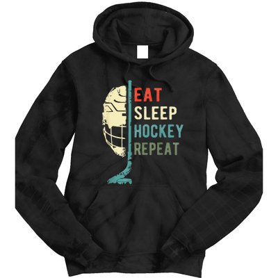 Eat Sleep Hockey Repeat Hockey Funny Ice Hockey Tie Dye Hoodie