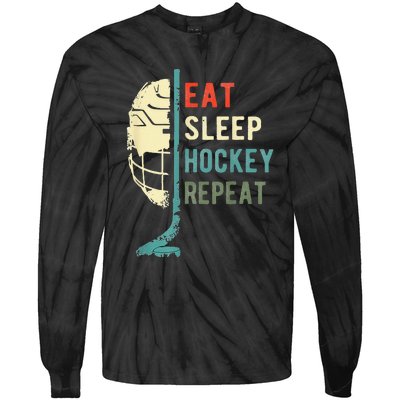 Eat Sleep Hockey Repeat Hockey Funny Ice Hockey Tie-Dye Long Sleeve Shirt