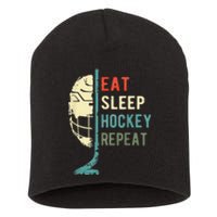 Eat Sleep Hockey Repeat Hockey Funny Ice Hockey Short Acrylic Beanie