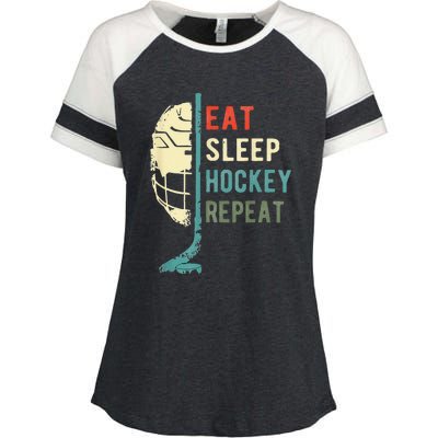 Eat Sleep Hockey Repeat Hockey Funny Ice Hockey Enza Ladies Jersey Colorblock Tee