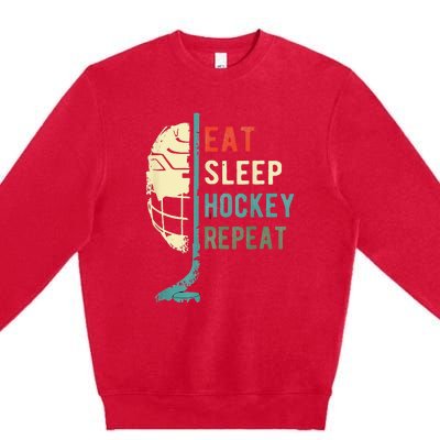 Eat Sleep Hockey Repeat Hockey Funny Ice Hockey Premium Crewneck Sweatshirt