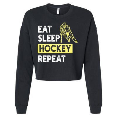 Eat Sleep Hockey Repeat Tee Gift Kids Hockey Lovers Gift Cropped Pullover Crew