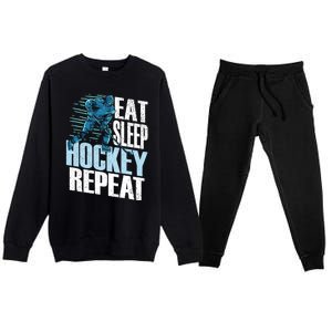 Eat Sleep Hockey Repeat Ice Hockey Player Gift Premium Crewneck Sweatsuit Set