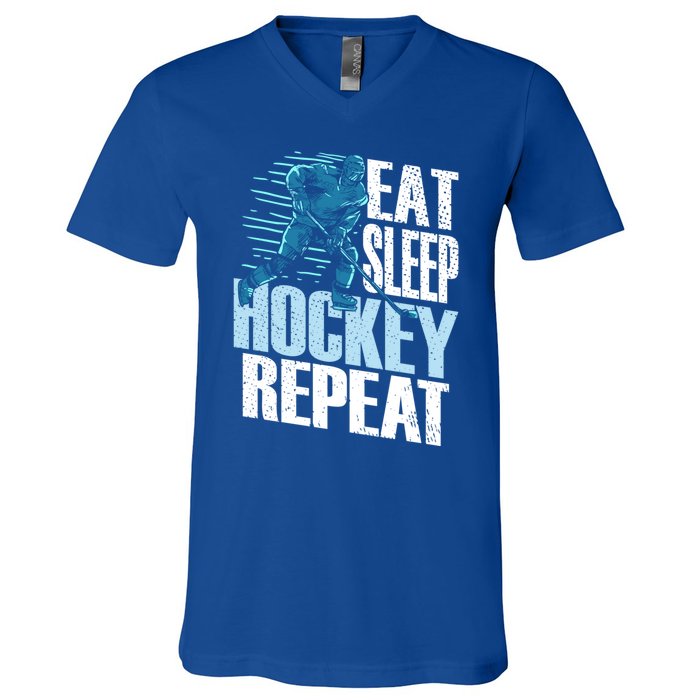 Eat Sleep Hockey Repeat Ice Hockey Player Gift V-Neck T-Shirt