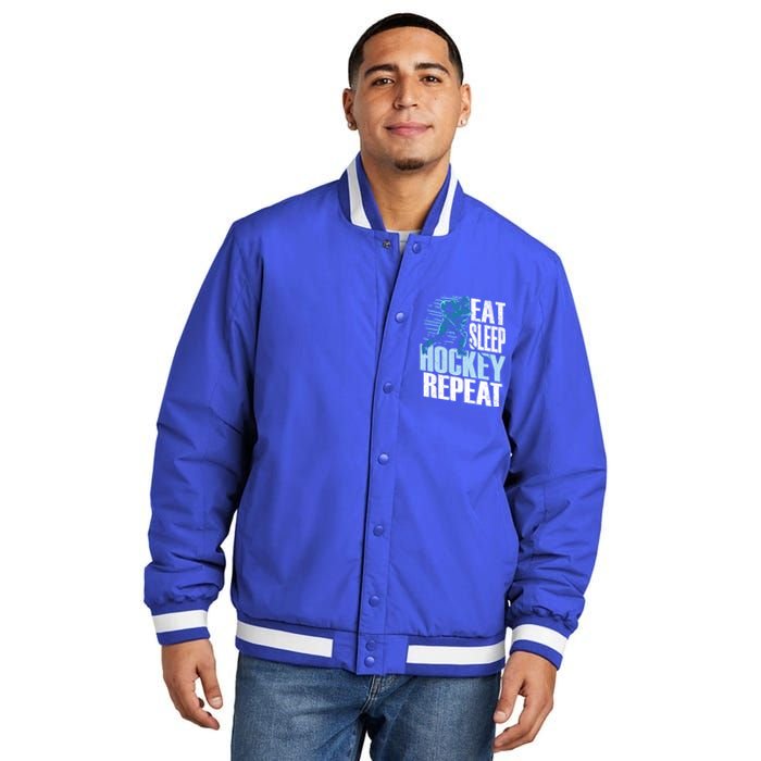 Eat Sleep Hockey Repeat Ice Hockey Player Gift Insulated Varsity Jacket