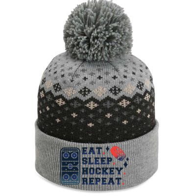 Eat Sleep Hockey Repeat The Baniff Cuffed Pom Beanie