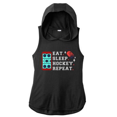 Eat Sleep Hockey Repeat Ladies PosiCharge Tri-Blend Wicking Draft Hoodie Tank