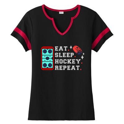 Eat Sleep Hockey Repeat Ladies Halftime Notch Neck Tee