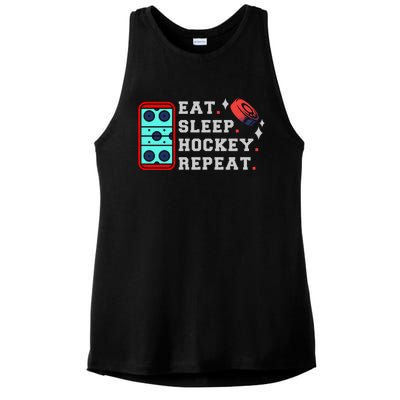 Eat Sleep Hockey Repeat Ladies PosiCharge Tri-Blend Wicking Tank