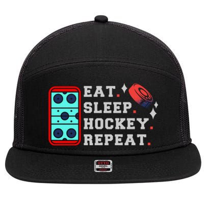 Eat Sleep Hockey Repeat 7 Panel Mesh Trucker Snapback Hat