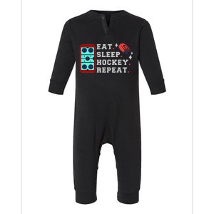 Eat Sleep Hockey Repeat Infant Fleece One Piece