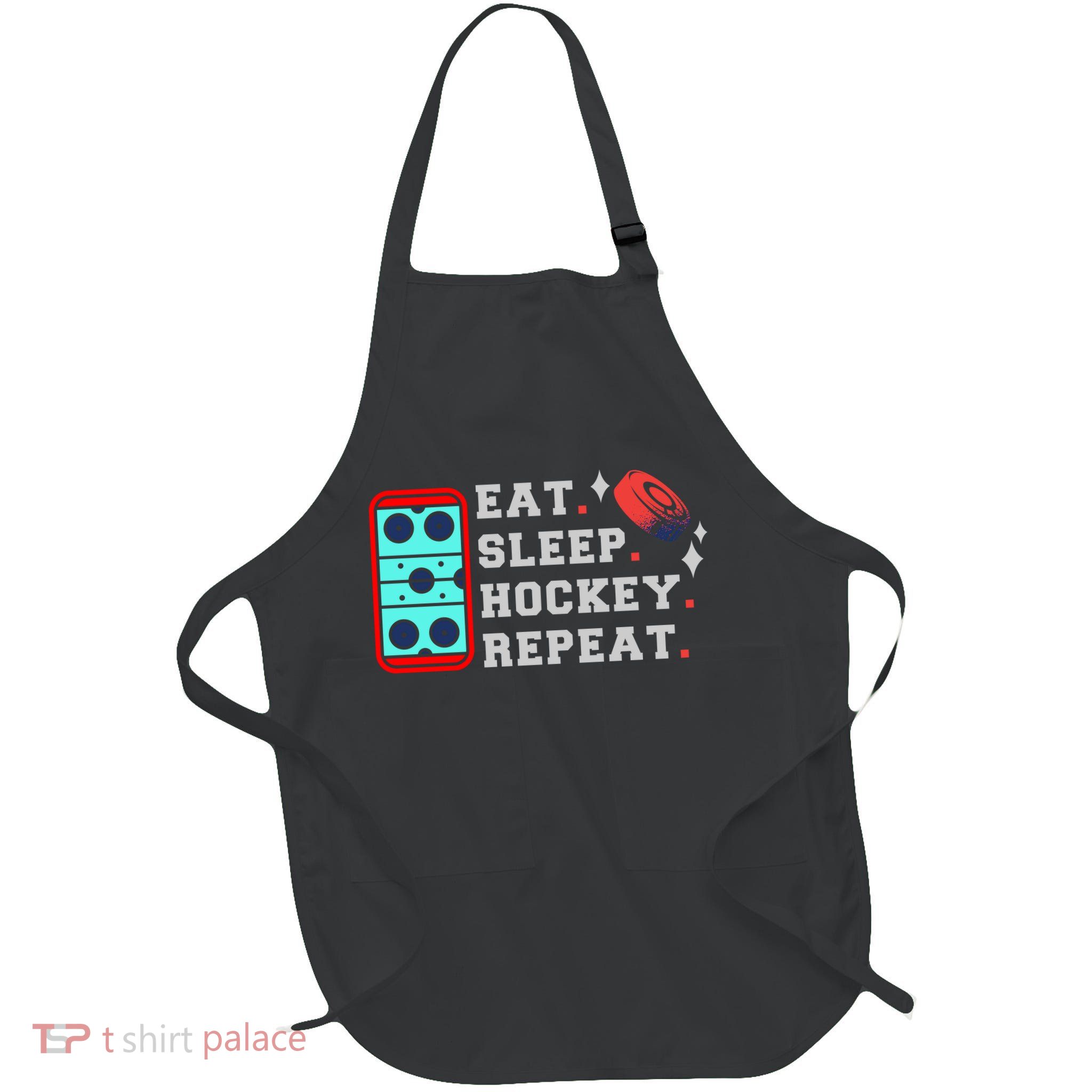 Eat Sleep Hockey Repeat Full-Length Apron With Pockets