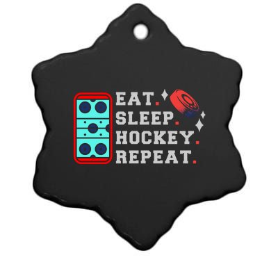 Eat Sleep Hockey Repeat Ceramic Star Ornament