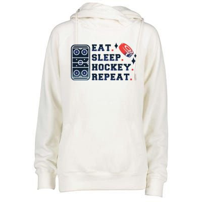 Eat Sleep Hockey Repeat Womens Funnel Neck Pullover Hood