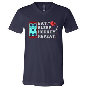 Eat Sleep Hockey Repeat V-Neck T-Shirt