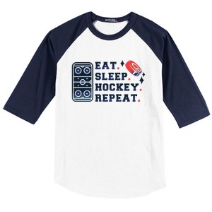 Eat Sleep Hockey Repeat Baseball Sleeve Shirt