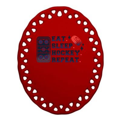 Eat Sleep Hockey Repeat Ceramic Oval Ornament