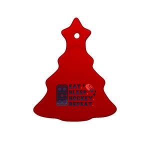 Eat Sleep Hockey Repeat Ceramic Tree Ornament