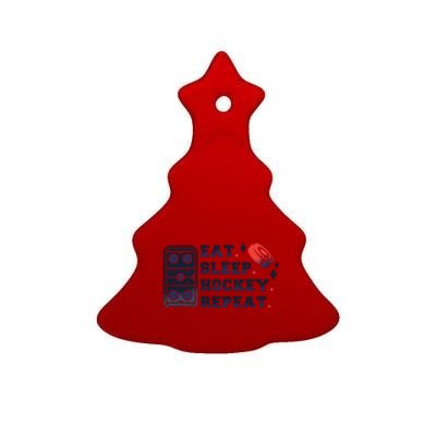 Eat Sleep Hockey Repeat Ceramic Tree Ornament