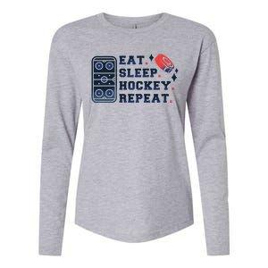 Eat Sleep Hockey Repeat Womens Cotton Relaxed Long Sleeve T-Shirt