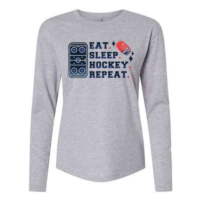 Eat Sleep Hockey Repeat Womens Cotton Relaxed Long Sleeve T-Shirt