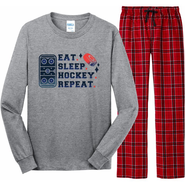 Eat Sleep Hockey Repeat Long Sleeve Pajama Set