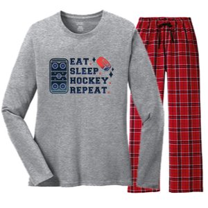 Eat Sleep Hockey Repeat Women's Long Sleeve Flannel Pajama Set 