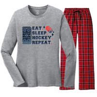 Eat Sleep Hockey Repeat Women's Long Sleeve Flannel Pajama Set 