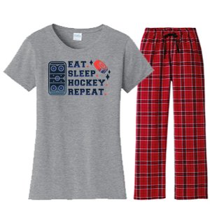 Eat Sleep Hockey Repeat Women's Flannel Pajama Set