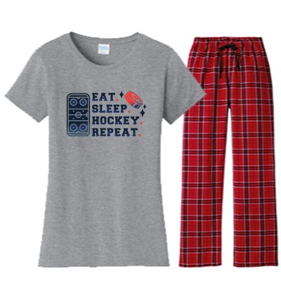 Eat Sleep Hockey Repeat Women's Flannel Pajama Set