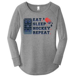 Eat Sleep Hockey Repeat Women's Perfect Tri Tunic Long Sleeve Shirt