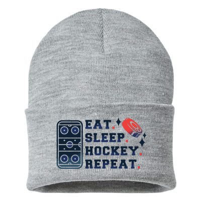 Eat Sleep Hockey Repeat Sustainable Knit Beanie