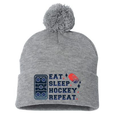 Eat Sleep Hockey Repeat Pom Pom 12in Knit Beanie