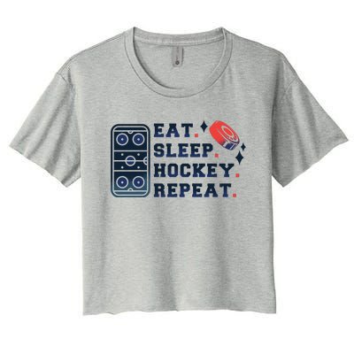 Eat Sleep Hockey Repeat Women's Crop Top Tee