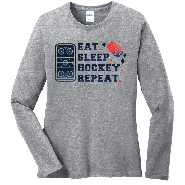 Eat Sleep Hockey Repeat Ladies Long Sleeve Shirt