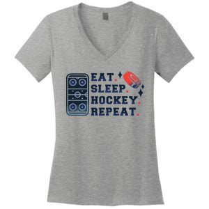 Eat Sleep Hockey Repeat Women's V-Neck T-Shirt