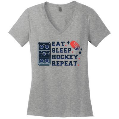 Eat Sleep Hockey Repeat Women's V-Neck T-Shirt