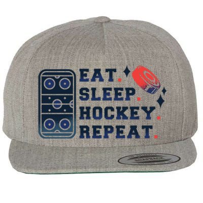 Eat Sleep Hockey Repeat Wool Snapback Cap