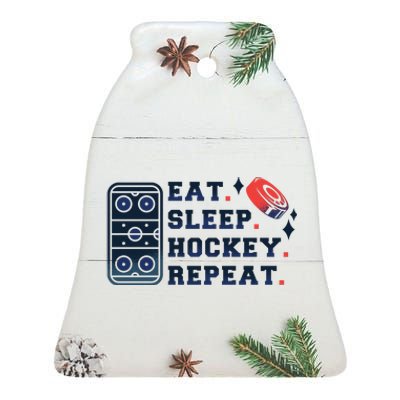 Eat Sleep Hockey Repeat Ceramic Bell Ornament