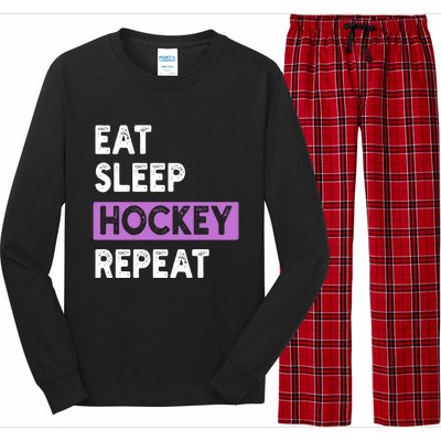 Eat Sleep Hockey Repeagift Hockey Lovers Gift Cute Gift Long Sleeve Pajama Set