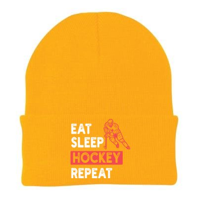 Eat Sleep Hockey Repeat Tees Ice Hockey Lovers Joke Gift Knit Cap Winter Beanie