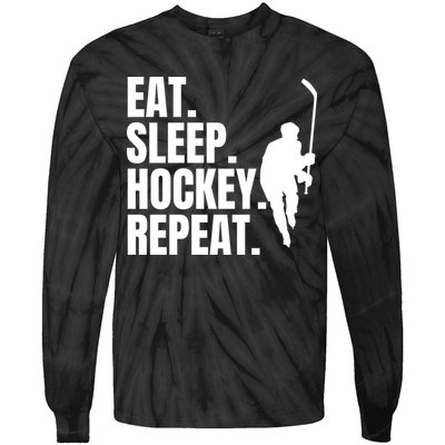 Eat Sleep Hockey Repeat Funny Tie-Dye Long Sleeve Shirt