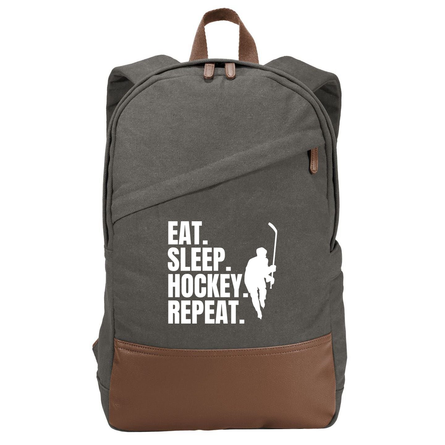 Eat Sleep Hockey Repeat Funny Cotton Canvas Backpack