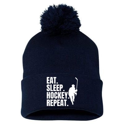 Eat Sleep Hockey Repeat Funny Pom Pom 12in Knit Beanie