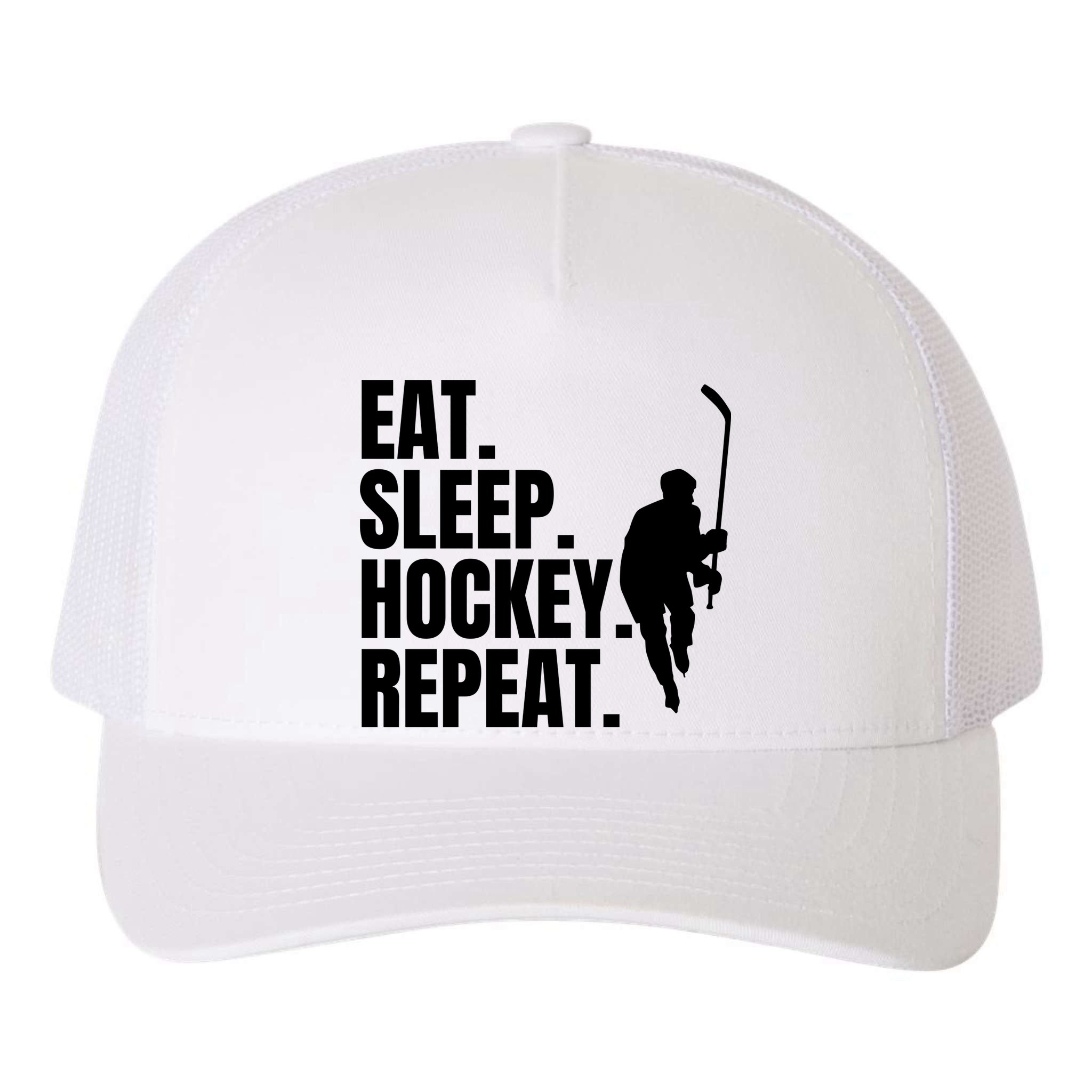 Eat Sleep Hockey Repeat Funny Yupoong Adult 5-Panel Trucker Hat