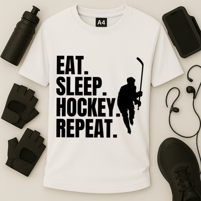Eat Sleep Hockey Repeat Funny Cooling Performance Crew T-Shirt
