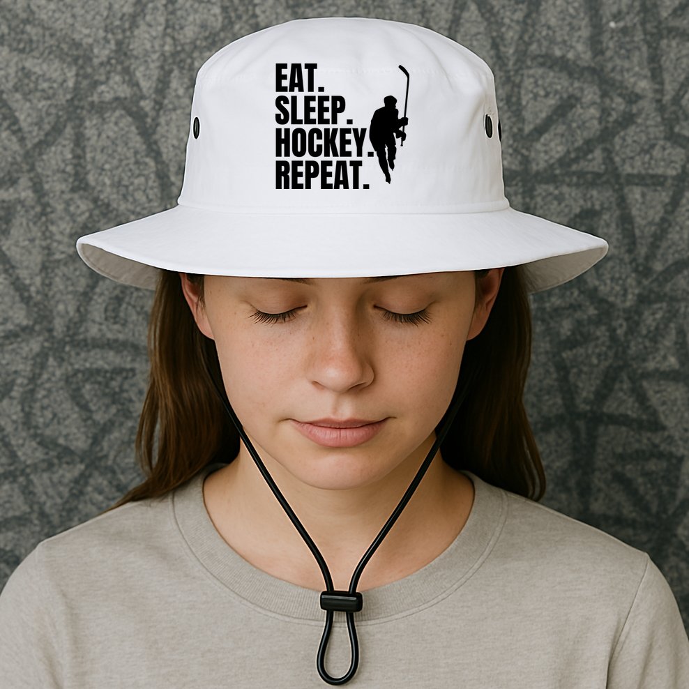 Eat Sleep Hockey Repeat Funny Bucket Hat